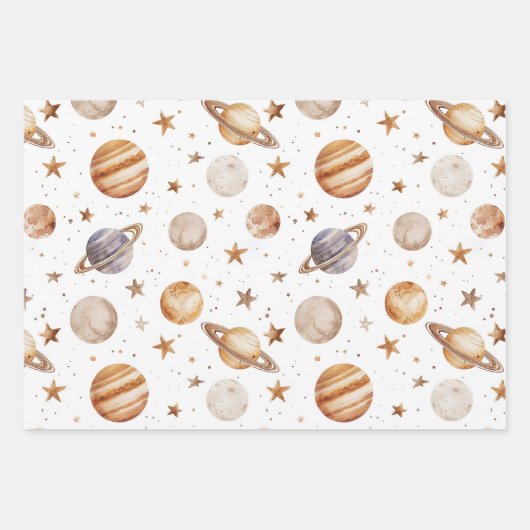 Boho Planeten, Sterne und Raum Geschenkpapier Set (Vorderseite 3)