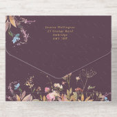 Boho Plum & Gold Wildflower Frame Wedding All-in-One-Einladung (Rückseite)