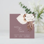 Boho Plum Lila Pampas Grass Wedding Save The Date (Stehend Vorderseite)