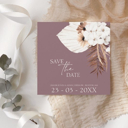 Boho Plum Lila Pampas Grass Wedding Save The Date