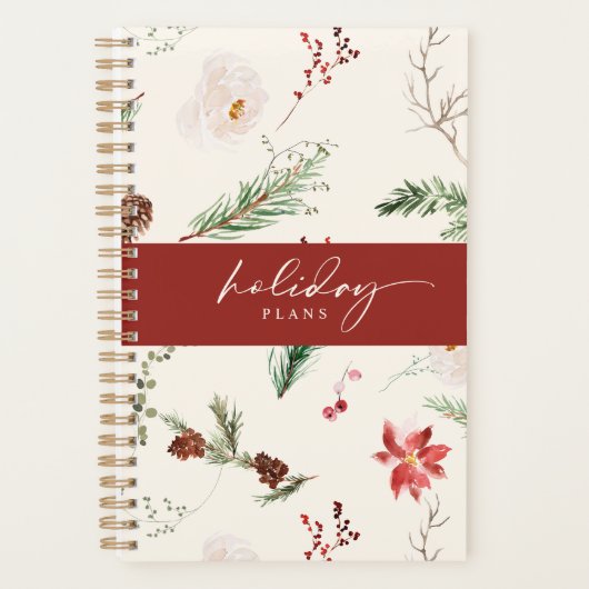 Boho Poinsettia Pine Holly Weihnachtsfeiertag Planer (Vorderseite)