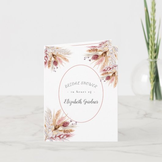 BOHO Pompas Gras Getrocknete Blume Brautparty Einladung (Vorderseite)