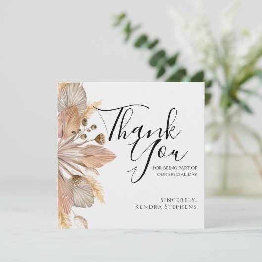 Boho Pompas Grass Dankeschön Karte (Stehend Vorderseite)