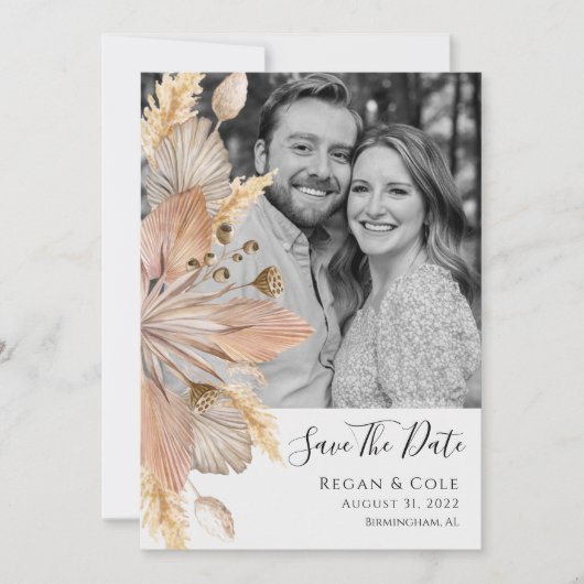 Boho Pompas Grass Save the Date Card Einladung (Vorderseite)