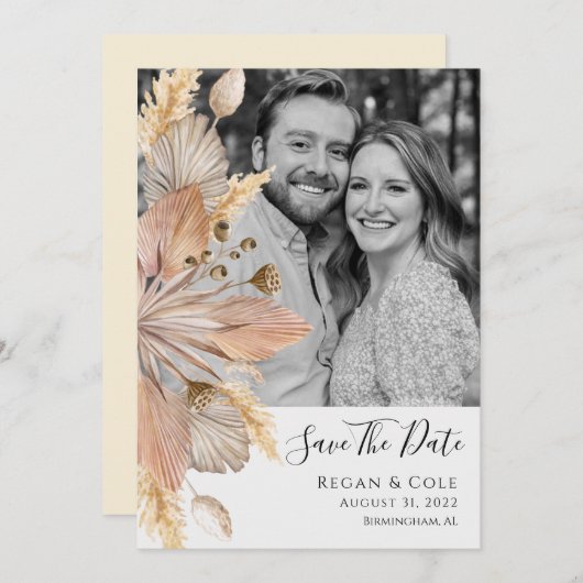 Boho Pompas Grass Save the Date Card Einladung (Vorne/Hinten)