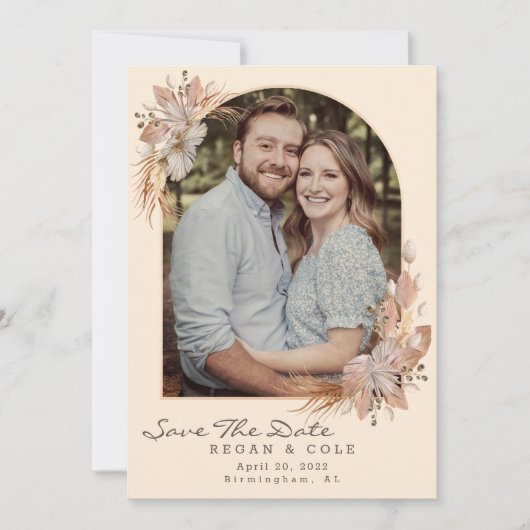 Boho Pompas Grass Save the Date Wedding Card Einladung (Vorderseite)
