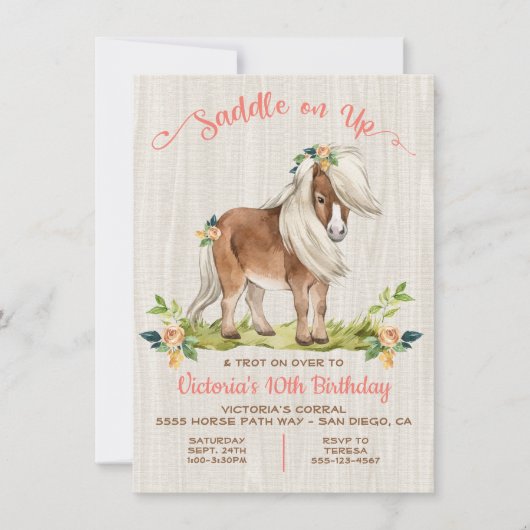 Boho Pony Birthday Party Einladung (Vorderseite)