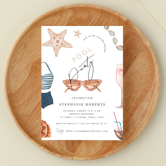 Boho Pool Party Chic Script Summer Brautparty Einladung