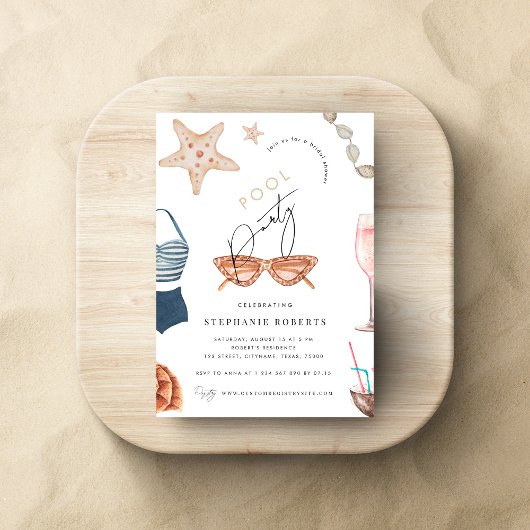 Boho Pool Party Chic Script Summer Brautparty Einladung