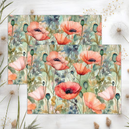 BOHO POPPIES SPRING FLORAL DECOUPAY SEIDENPAPIER