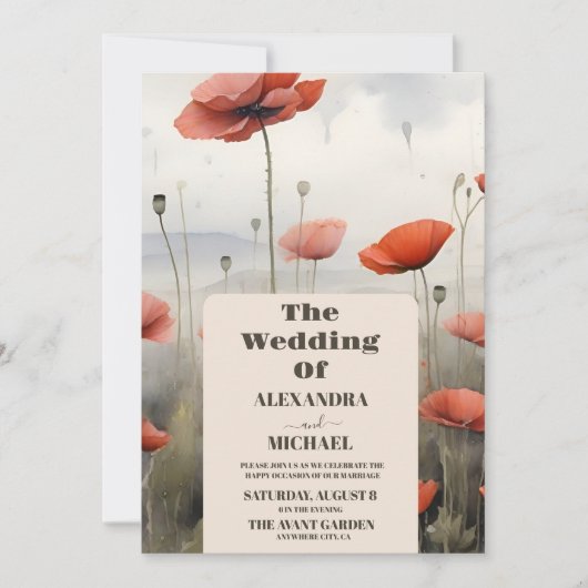 Boho Poppy Wildblume Botanische Hochzeit Einladung (Vorderseite)