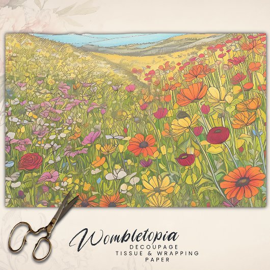 Boho Poppy Wildblume Fields farbenfrohe Decoupage Seidenpapier