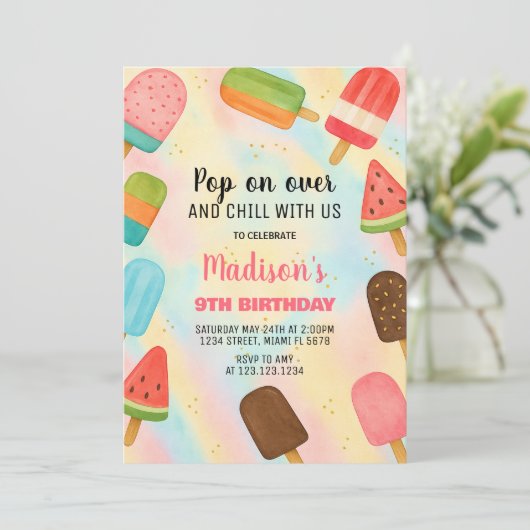 Boho Popsicle Birthday Einladung (Stehend Vorderseite)
