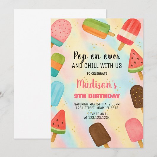 Boho Popsicle Birthday Einladung (Vorne/Hinten)