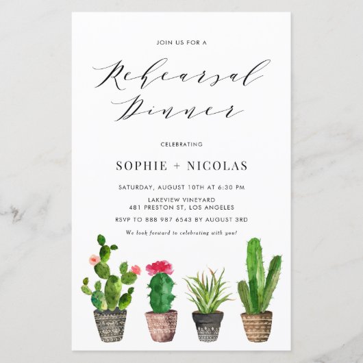 Boho Potted Cactus Probe Dinner Einladung (Vorderseite)