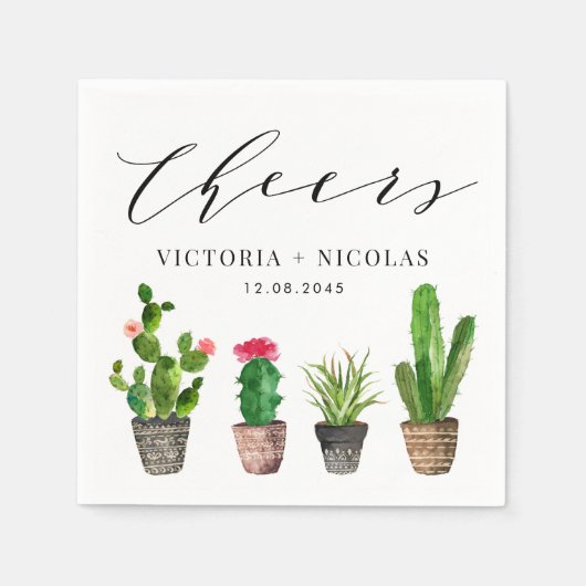 Boho Potted Cactus Wedding Vielen Dank Serviette (Vorderseite)