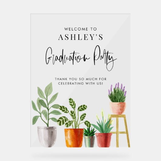 Boho Potted Houseplant Graduation Party Willkommen Acrylschild (Vorderseite)