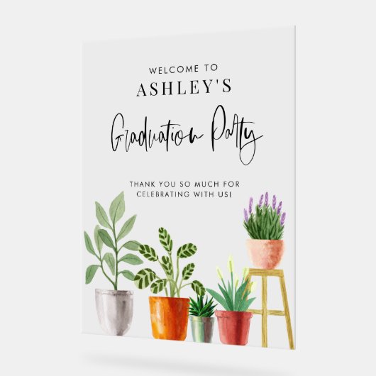 Boho Potted Houseplant Graduation Party Willkommen Acrylschild (Winkel)