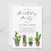 Boho Potted Sukkulents and Cactus Birthday Party Einladung (Vorderseite)