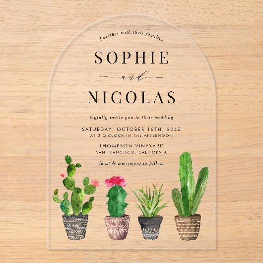 Boho potted Sukkulents and Cactus Wedding Acryleinladungen (Vorderseite)