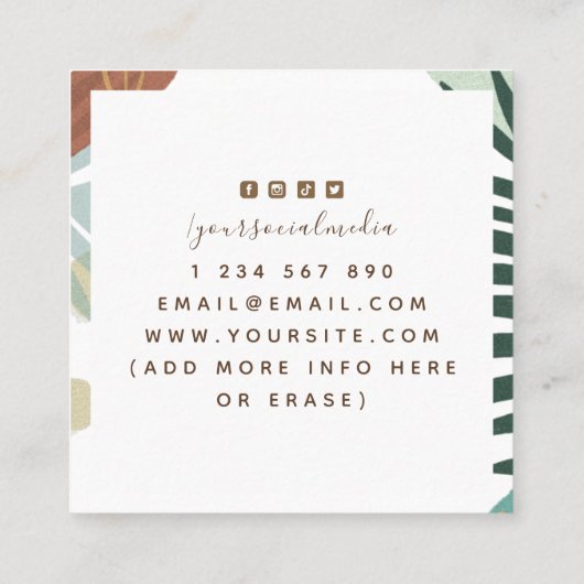 Boho Pottery Man Illustration Pastel Farbe Minimal Quadratische Visitenkarte (Rückseite)