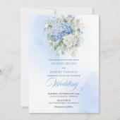Boho Powder Blue Hydrangea Gold Floral Wedding  Einladung (Vorderseite)