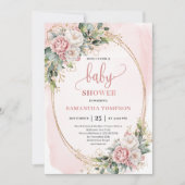 Boho Pretty Blush Floral Greenery Girl Baby Shower Einladung (Vorderseite)