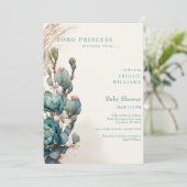 Boho Princess Cactus & Bows Baby Shower Einladung (Stehend Vorderseite)