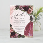 Boho Princess mit bordeauxrotem Kleid, Goldrahmen Einladung (Stehend Vorderseite)