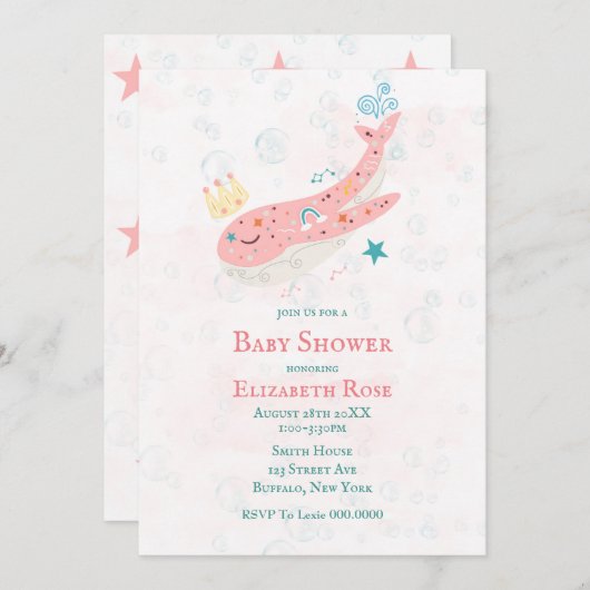 Boho Princess Whale Girl Baby Shower Einladungen (Vorne/Hinten)