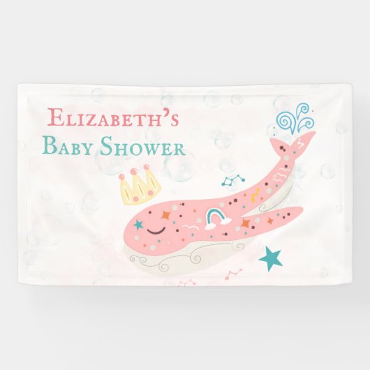 Boho Princess Whale Girl Babydusche Banner (Horizontal)