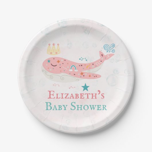 Boho Princess Whale Girl Babydusche Pappteller (Vorderseite)