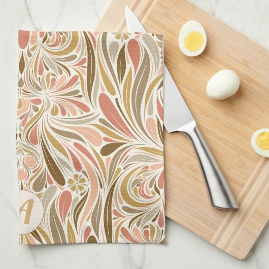 Boho Print mit Retro Monogram Geschirrtuch (Viertel Falte)