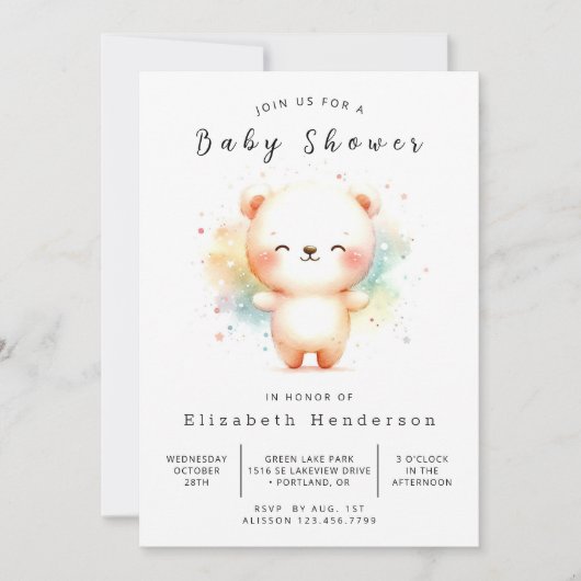 Boho Printable Bear Baby Dusche Einladung (Vorderseite)