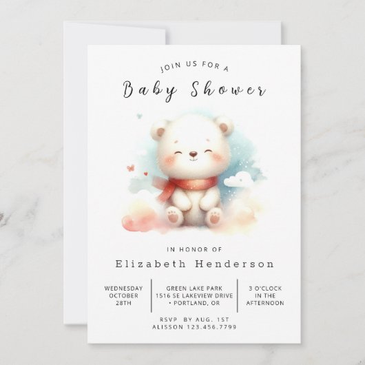 Boho Printable Bear Baby Dusche Einladung (Vorderseite)