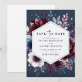 Boho Printable Burgundy Save The Date (Vorne/Hinten)