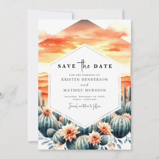 Boho Printable Cactus Wedding Save The Date (Vorderseite)