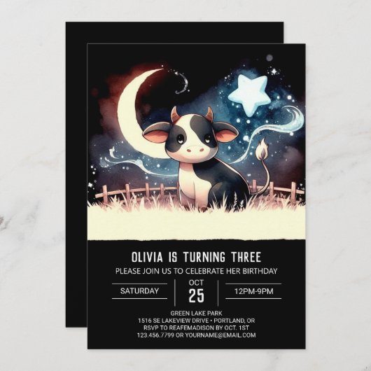 Boho Printable Cow Birthday Einladung (Vorne/Hinten)