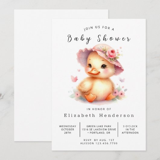 Boho Printable Duck Baby Duck Einladung (Vorne/Hinten)