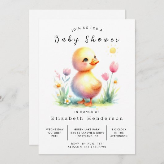 Boho Printable Duck Baby Duck Einladung (Vorne/Hinten)