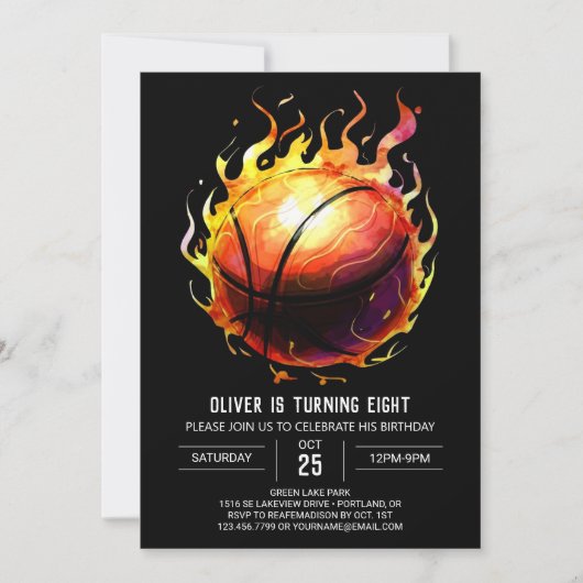Boho Printable Fun Basketball Geburtstag Einladung (Vorderseite)