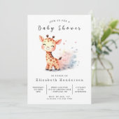 Boho Printable Giraffe Baby Dusche Einladung (Stehend Vorderseite)