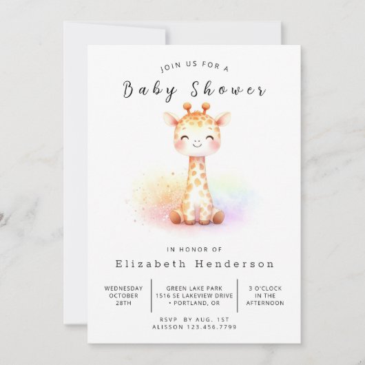 Boho Printable Giraffe Baby Dusche Einladung (Vorderseite)