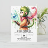 Boho Printable Monkey Birthday Einladung (Stehend Vorderseite)