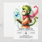 Boho Printable Monkey Birthday Einladung (Vorne/Hinten)