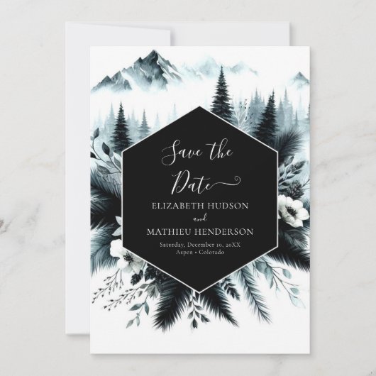 Boho Printable Mountain Wedding Save The Date (Vorderseite)