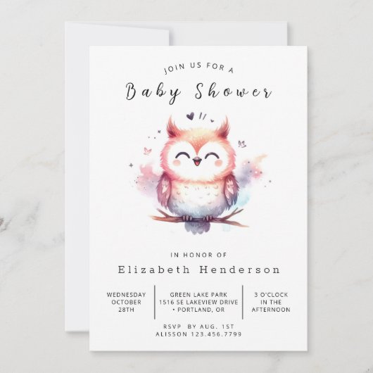 Boho Printable Owl Baby Dusche Einladung (Vorderseite)