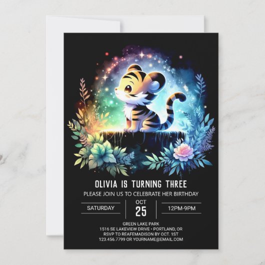 Boho Printable Tiger Birthday Einladung (Vorderseite)