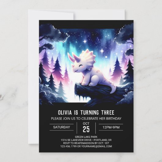 Boho Printable Triceratops Geburtstag Einladung (Vorderseite)
