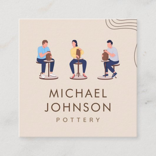 Boho Private Potterie Keramik Classes Cream Pastel Quadratische Visitenkarte (Vorderseite)